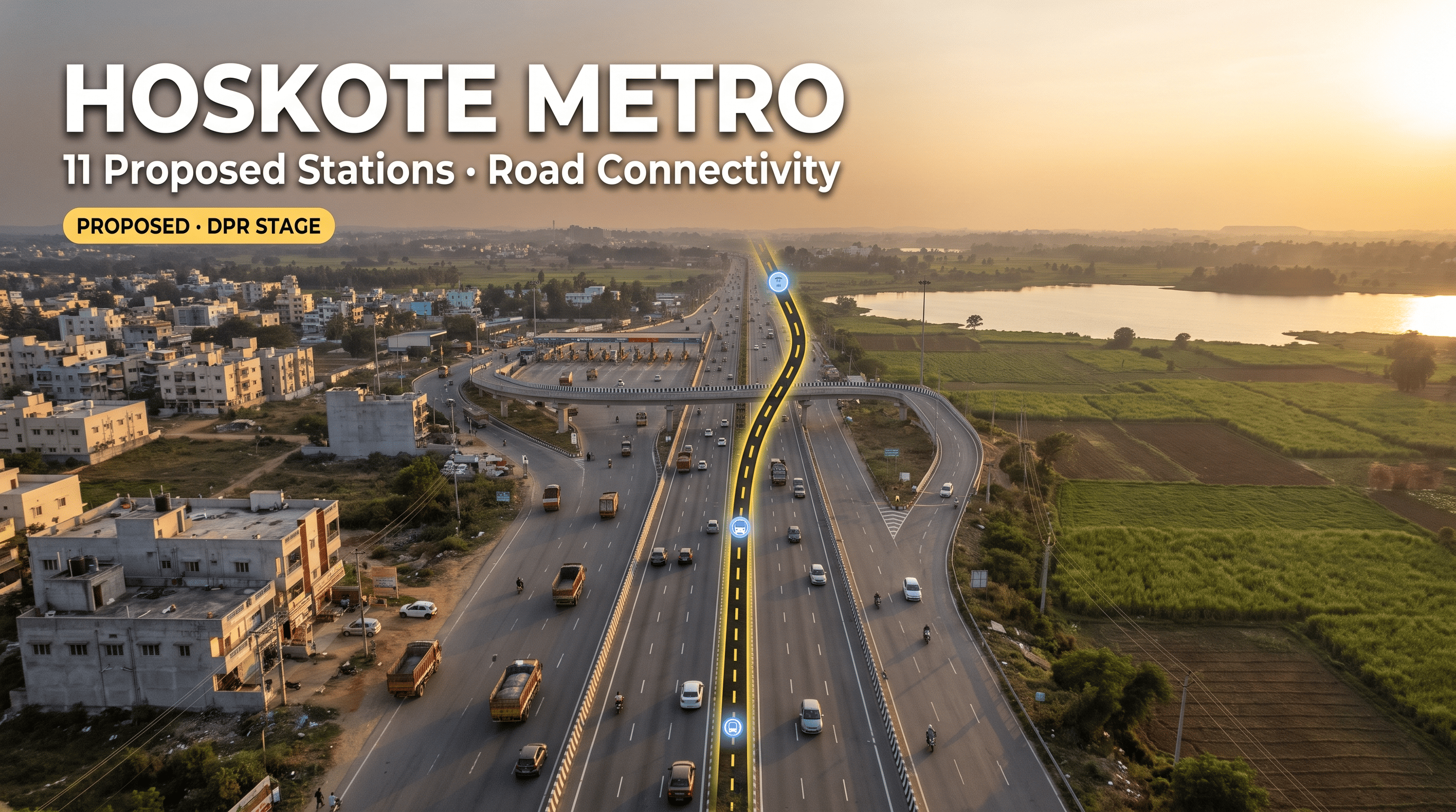 Concept illustration for the Hoskote Metro proposal, showing a stylised corridor over a road scene