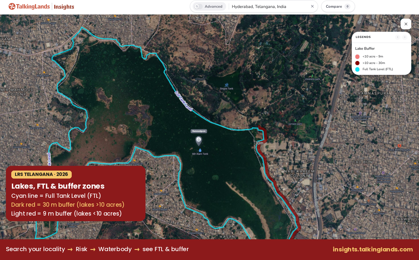 Hyderabad lake FTL and buffer zone map - why LRS applicants near lakes should check their plot
