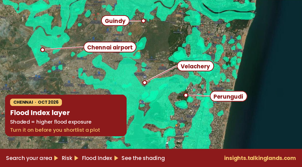 Flood Index layer over South Chennai on TalkingLands Insights
