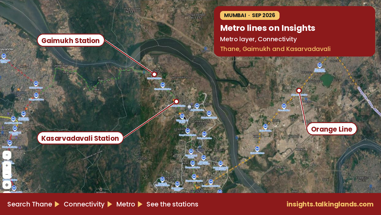 Thane Metro Line 4 layer on the TalkingLands Insights satellite map