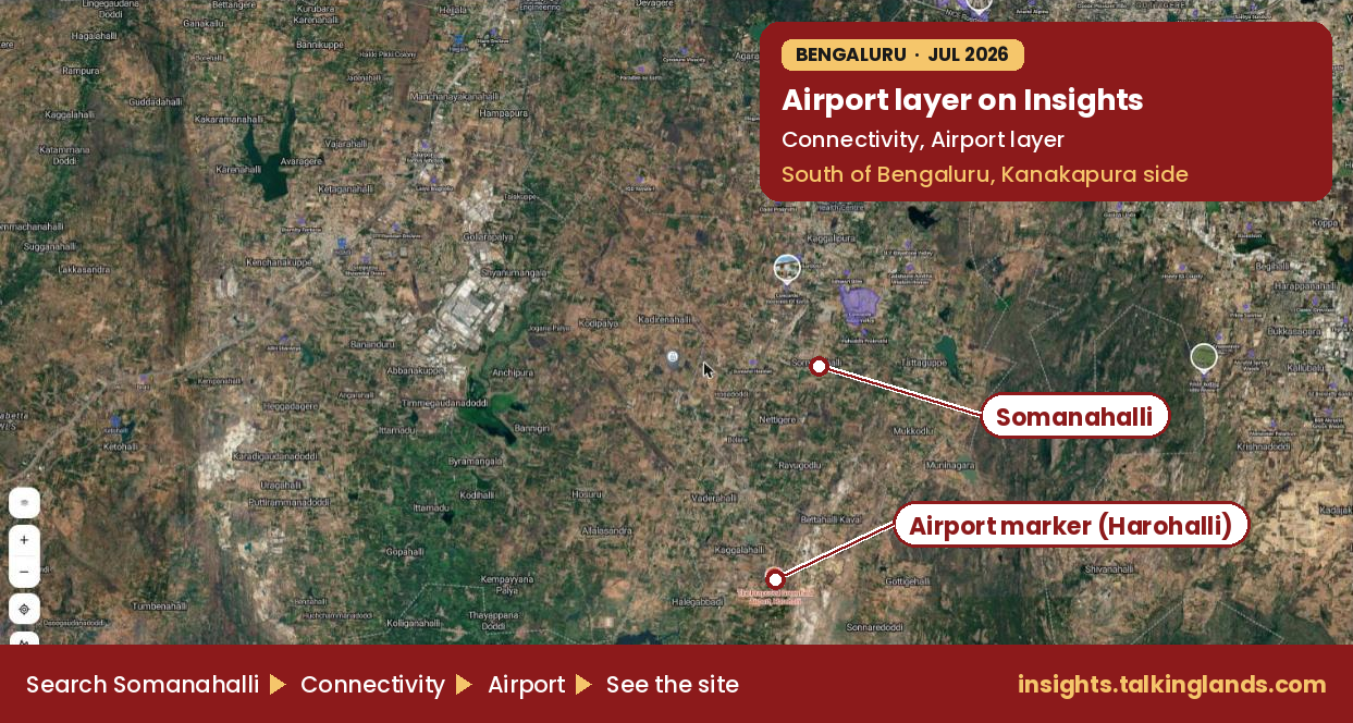 South Bengaluru Airport layer on the TalkingLands Insights satellite map