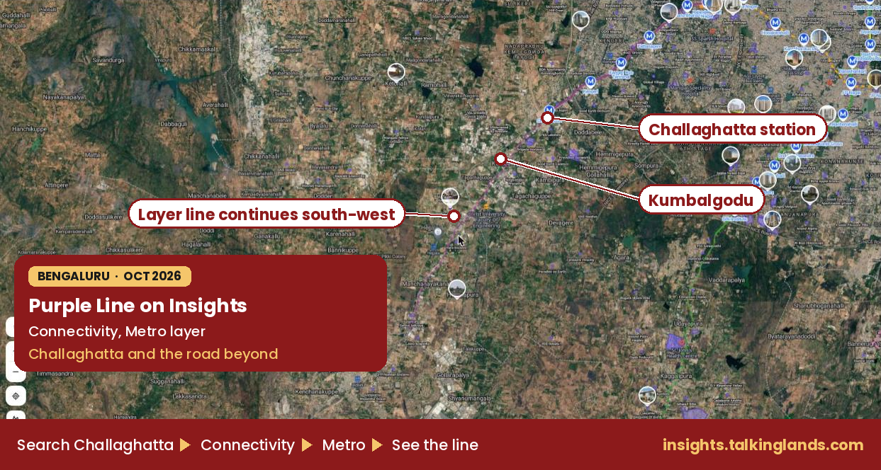 Southwest Bengaluru Metro layer on the TalkingLands Insights map