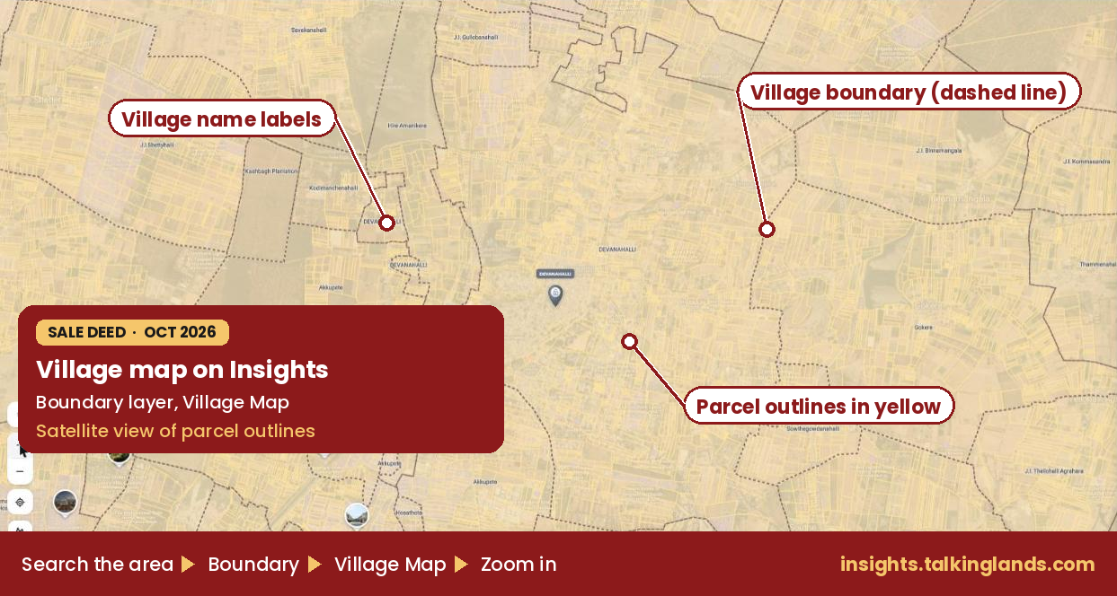 TalkingLands Insights Village Map layer on satellite imagery