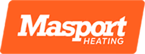 Masport Heating brand name in white text on an orange background.