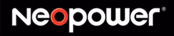 Neopower logo with stylized red and white text on a black background.