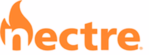 Nectre logo with stylized orange flame above the letter n.
