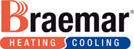 Braemar logo with heating in red and cooling in blue text blocks.