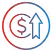 Circular icon with a dollar sign and an upward arrow indicating financial growth or increase.