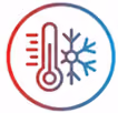 Thermometer inside a circle with a snowflake, representing cold and heat.