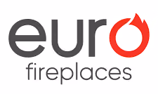 Euro Fireplaces logo with stylized red flame in the 'o'.