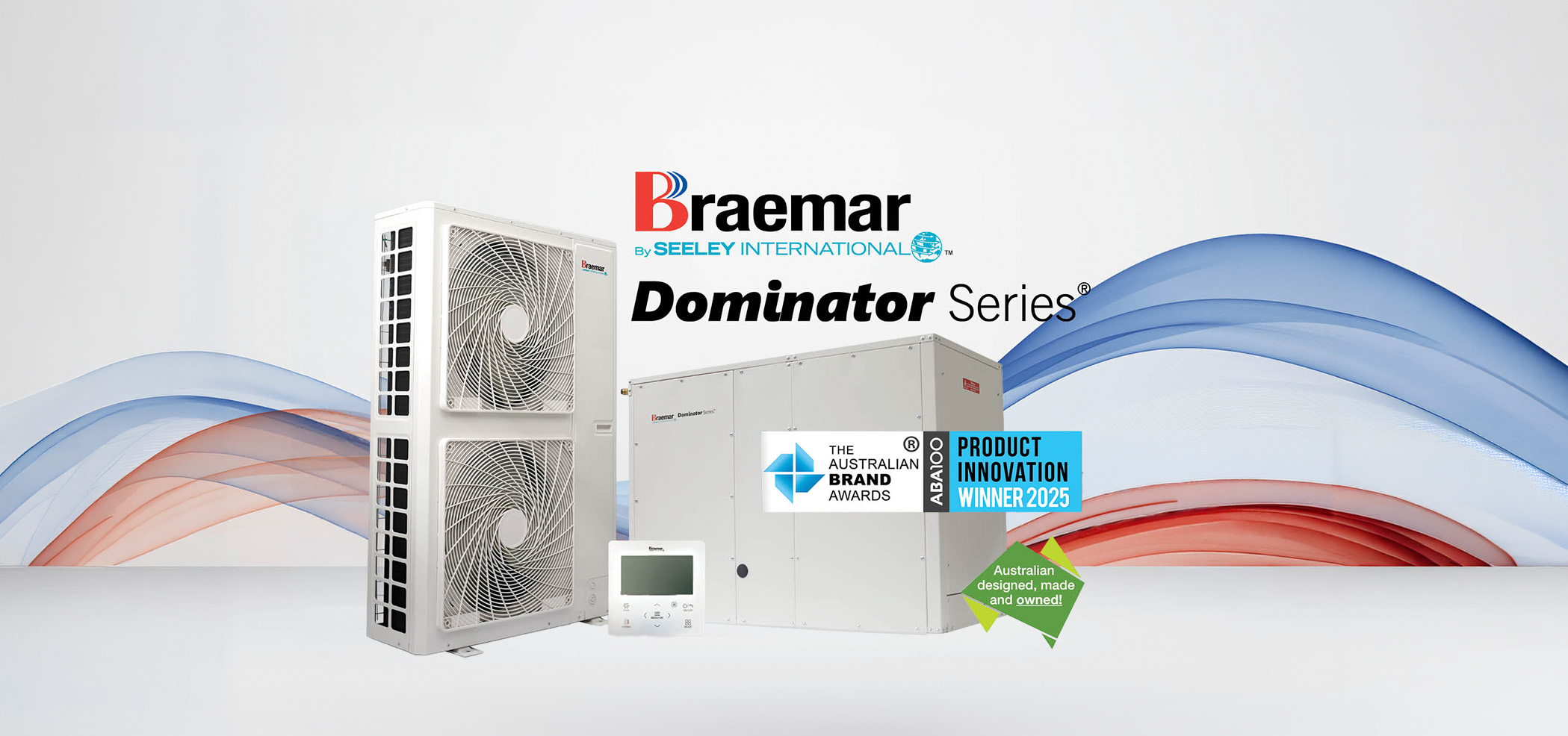 The Braemar Dominator products alongside branding and awards