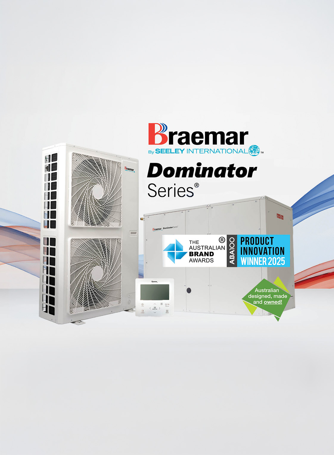 The Braemar Dominator products alongside branding and awards