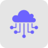 Blue cloud icon with connected lines representing cloud computing or data network.