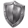 Shiny metal shield with rivets and a central ridge.