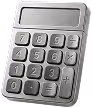 Silver calculator with a display screen and large numeric keypad.