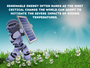 Renewable energy often ranks as the most critical change the world can adopt to mitigate the severe impacts of rising temperatures.