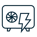 Symbol eines Stromgenerators mit Lüfter und Blitzpfeil.