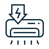 Symbol einer Klimaanlage mit einem Schutzschild und Blitzpfeil als Zeichen für Energieeffizienz.