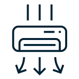 Symbol einer Klimaanlage mit drei nach unten zeigenden Pfeilen zur Darstellung des Luftstroms.