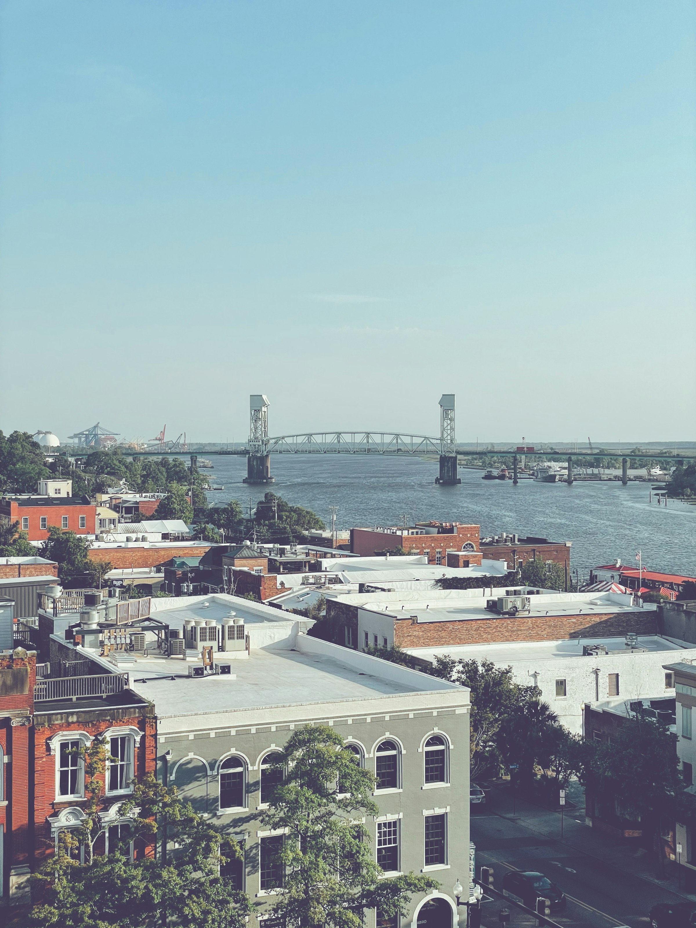 Downtown Wilmington, North Carolina riverfront with the Cape Fear Memorial Bridge