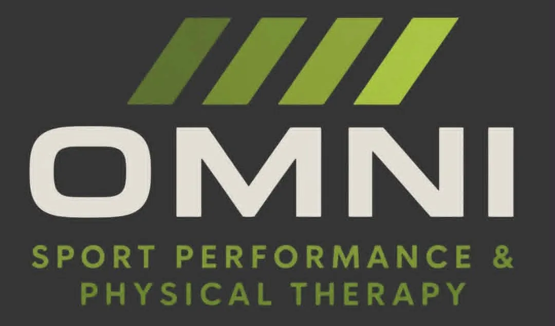 OMNI logo with green diagonal stripes above and text: Sport Performance & Physical Therapy.