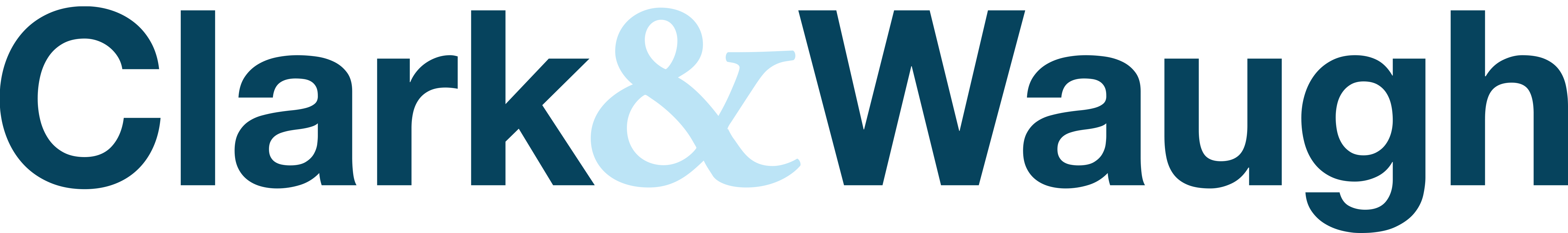 Clark & Waugh brand name logo with ampersand in light blue and text in dark blue.