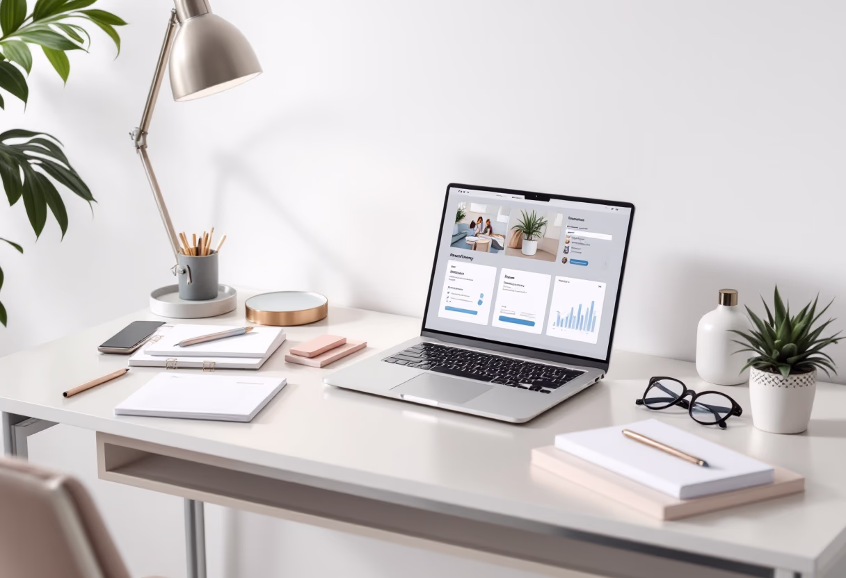 a modern workspace for a productivity tools business [background image]