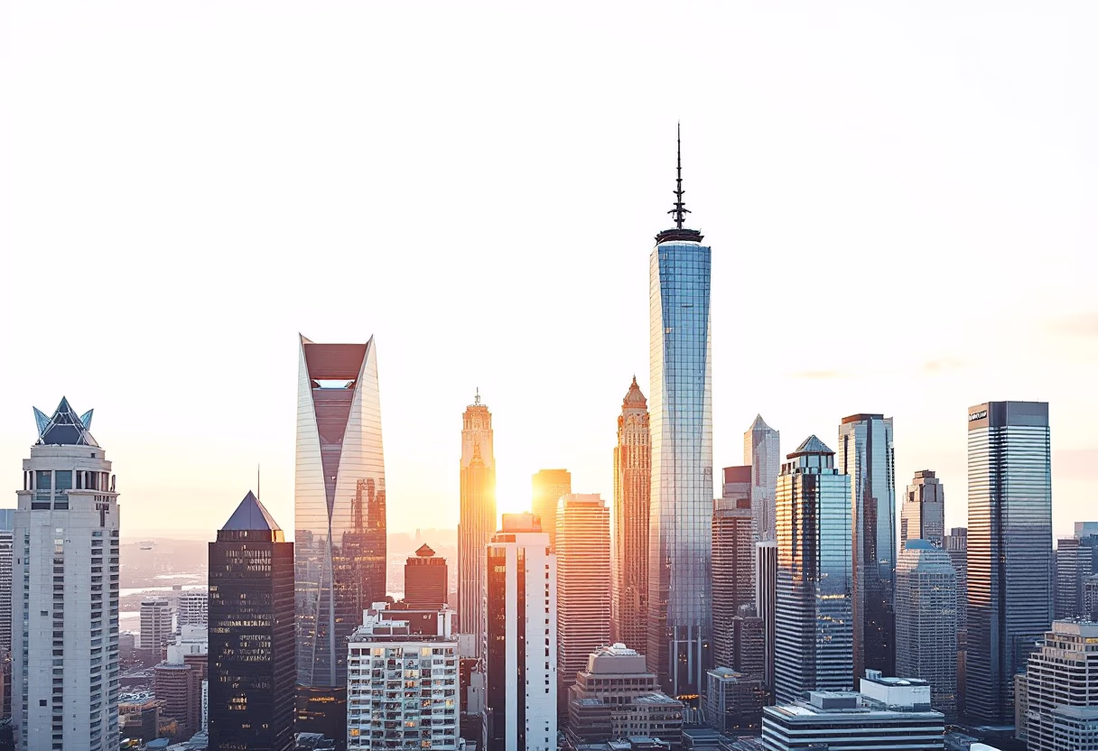 image of city skyline at sunset for a fintech company