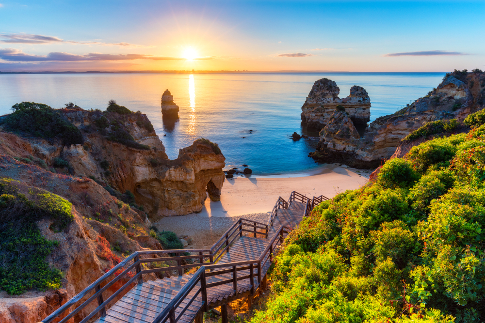 Sunset from a secluded beach in the Algarve