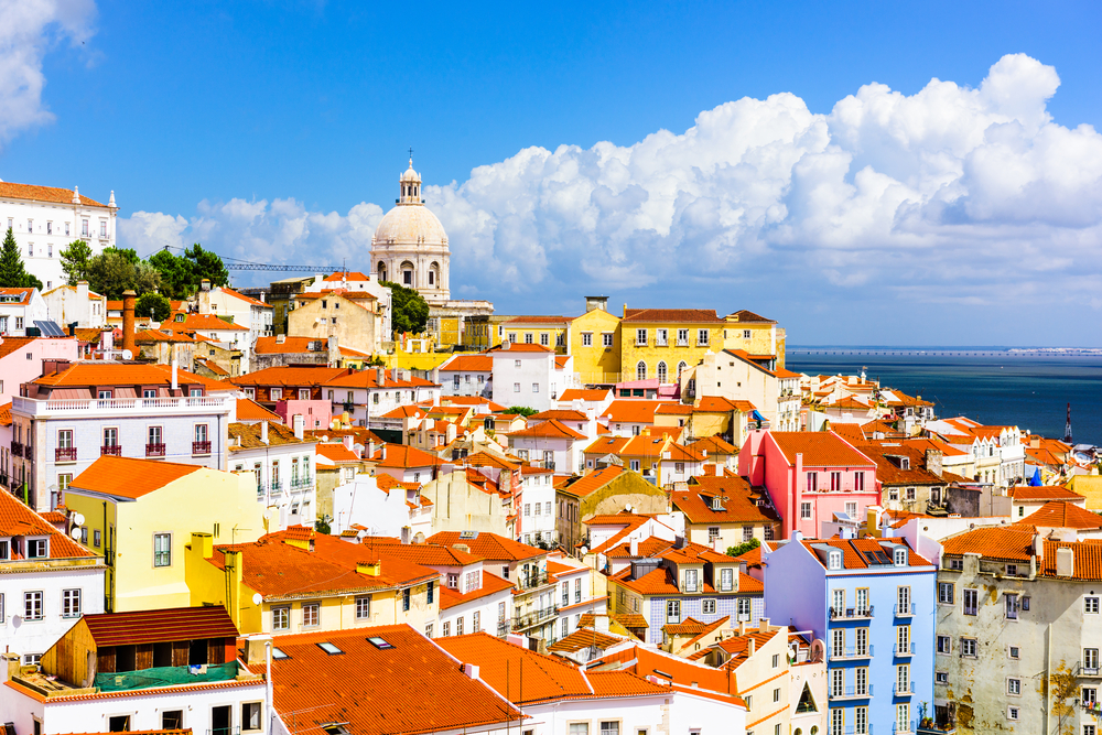 Aerial view of orange-roofed houses in Lisbon, Portugal