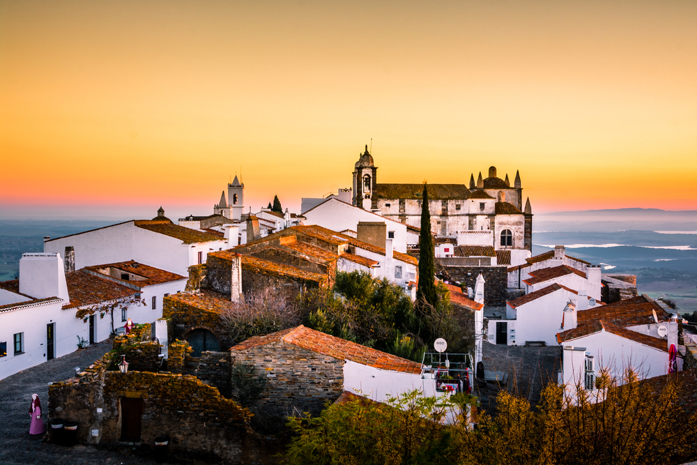Stunning sunrise image of Monsaraz village in Alentejo region, Portugal