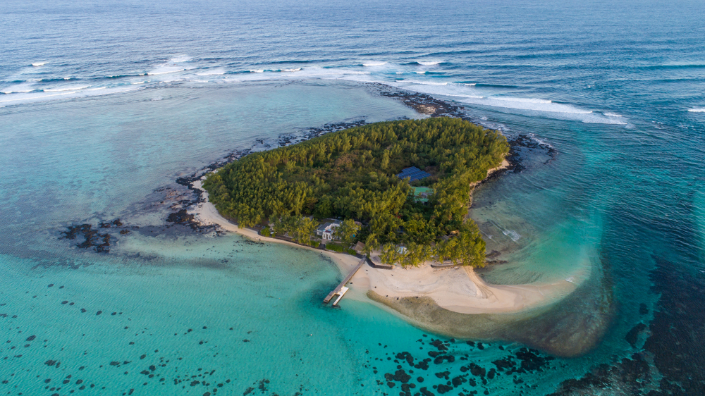 Bird's-eye view of a small, private island