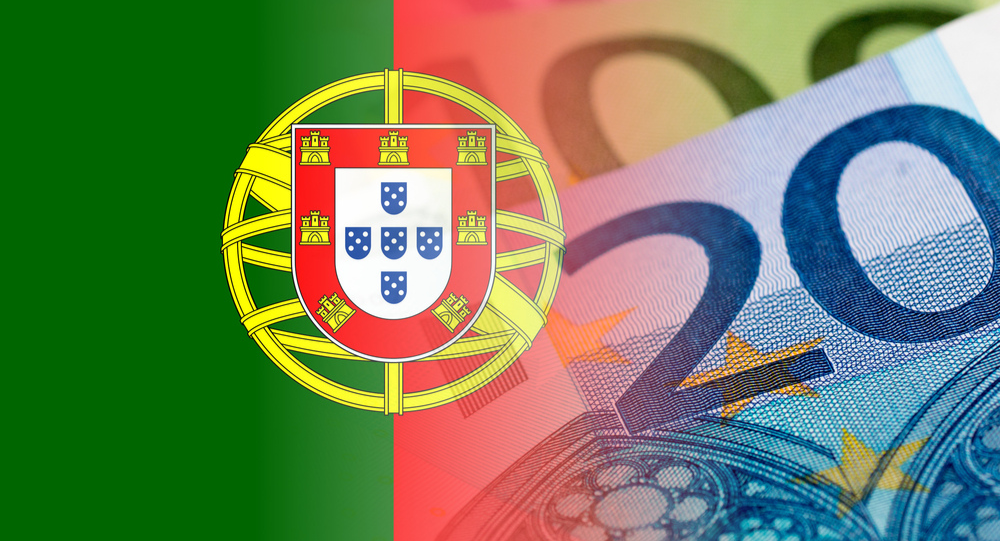 Portugal flag faded into a twenty-Euro note