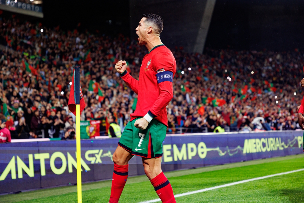 Cristiano Ronaldo celebrating a goal for Portugal