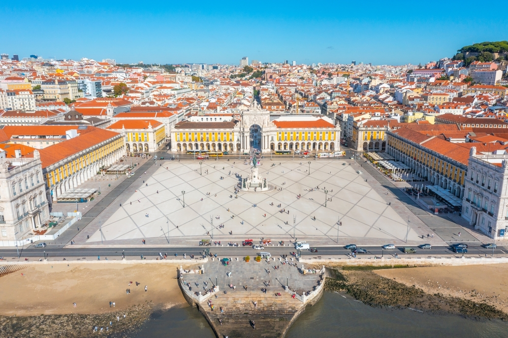 Aerial view of iconic square in Lisbon