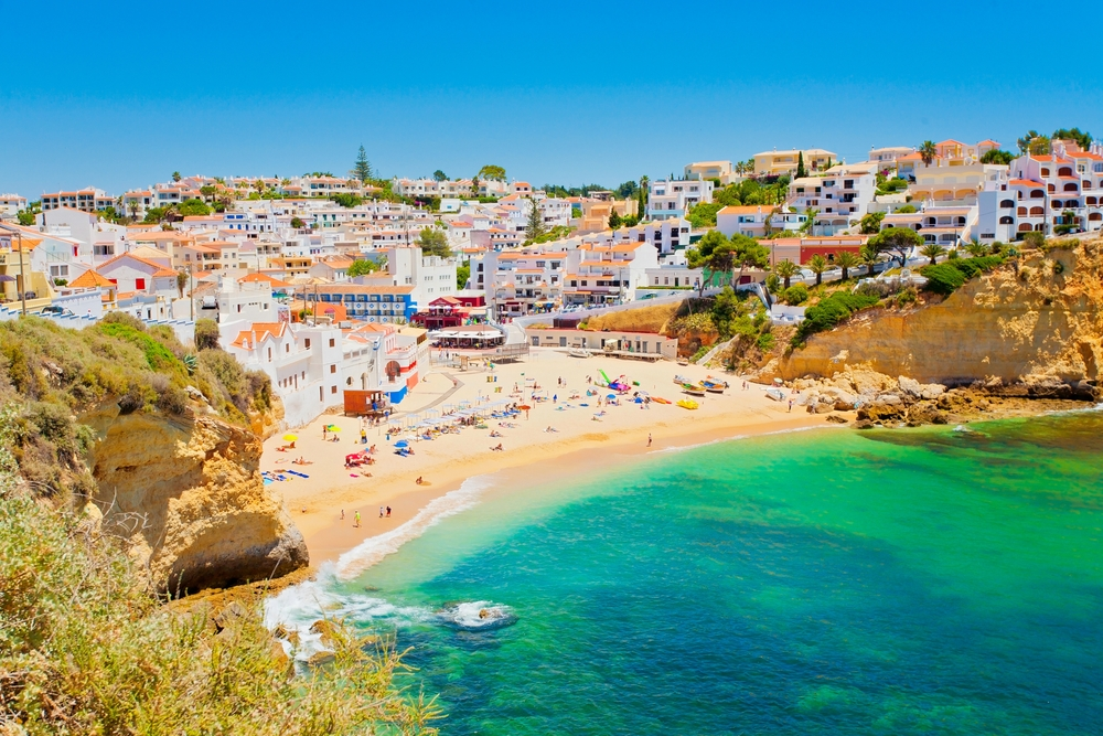 Busy beach in Portugal during the summer