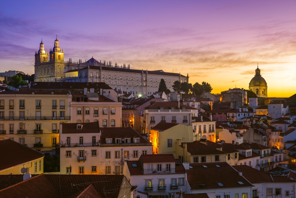Sunset over iconic Lisbon skyline