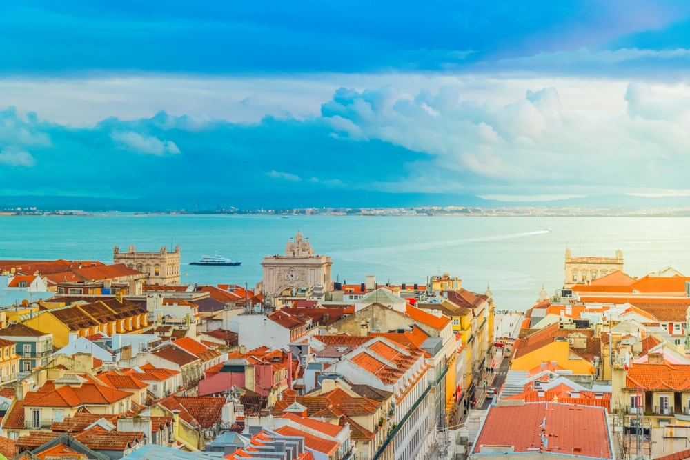 Aerial skyline view of Lisbon Portugal
