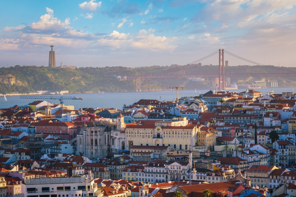Aerial view of Lisbon and iconic bridge