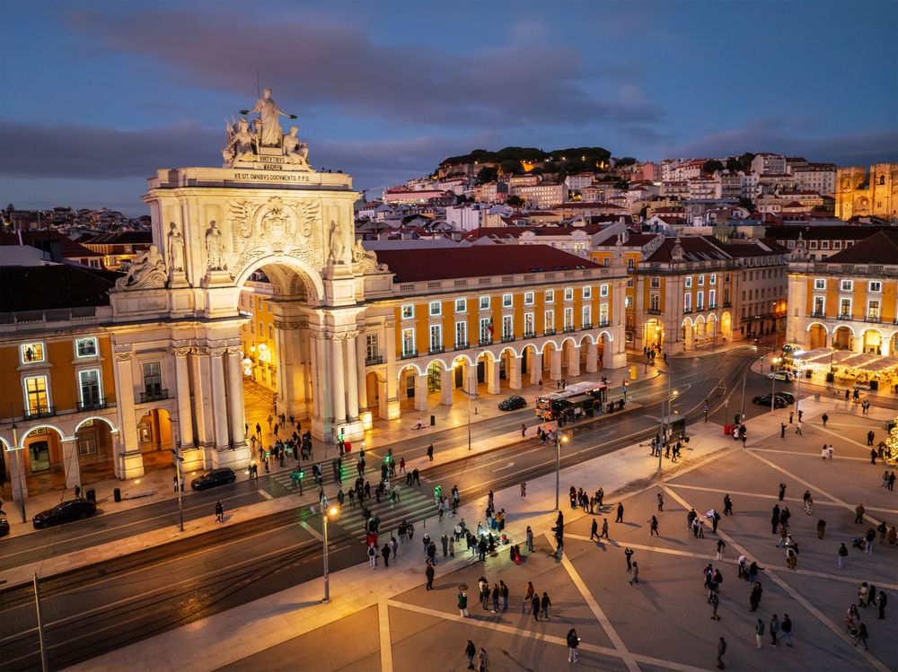 Aerial view of famous Lisbon landmark in Portugal