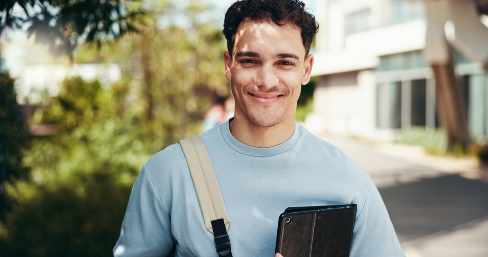 University student smiling in Portugal