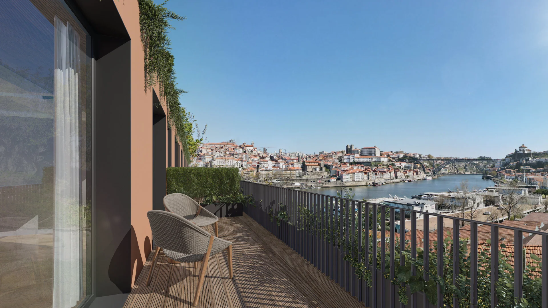 Ocean 7 new development balcony overlooking Porto cityscape and Douro River