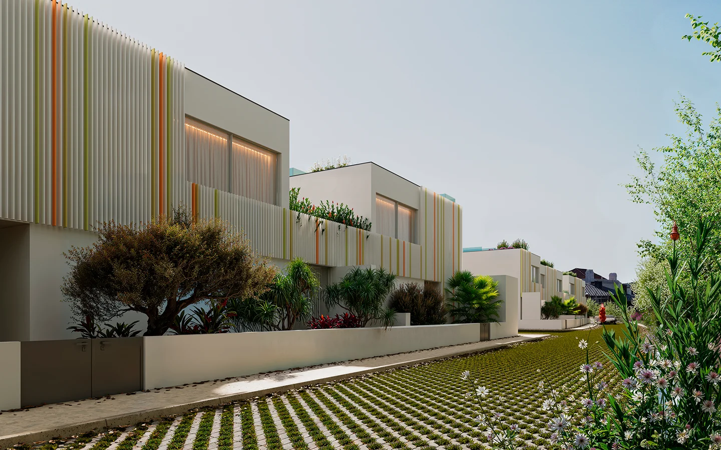 Ocean 7 luxury new development exterior with colourful facade and ocean view.