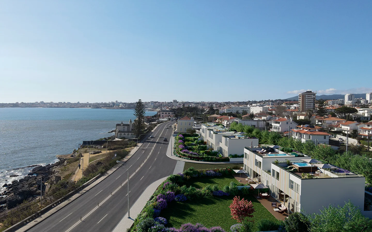 Ocean 7 development exterior showcasing ocean view and coastal architecture in Portugal.