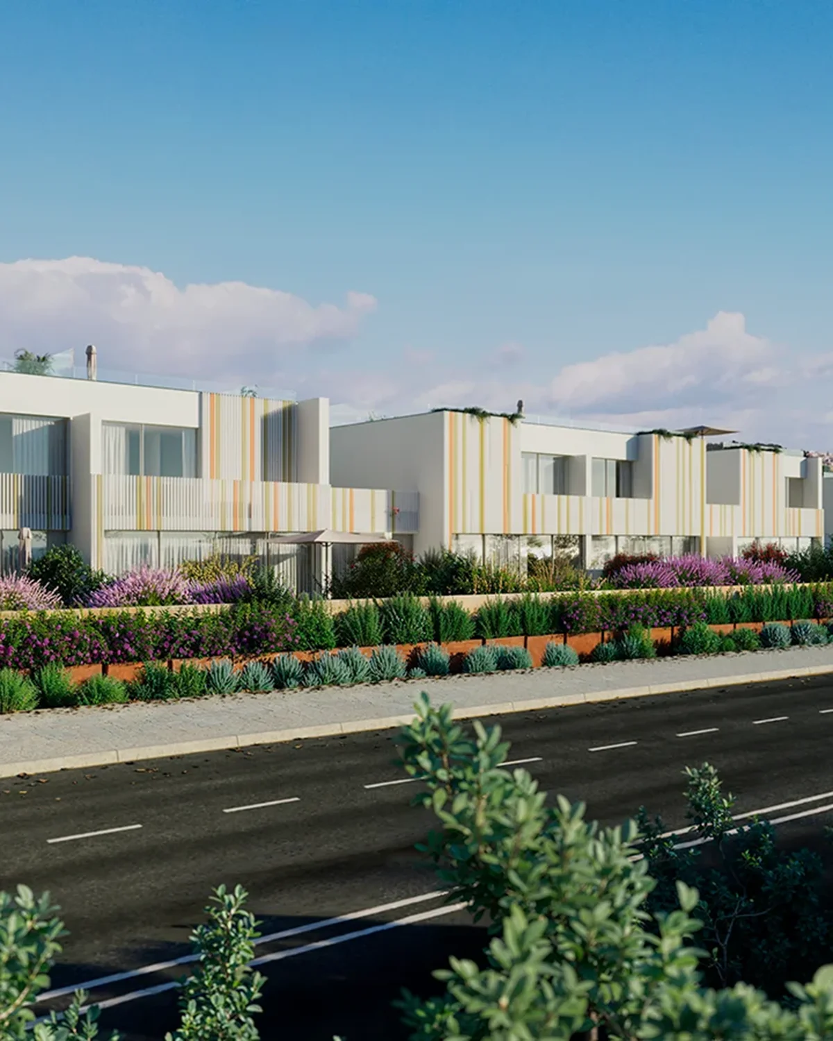 Ocean 7 new development oceanfront property in Portugal, modern architecture and landscaping.