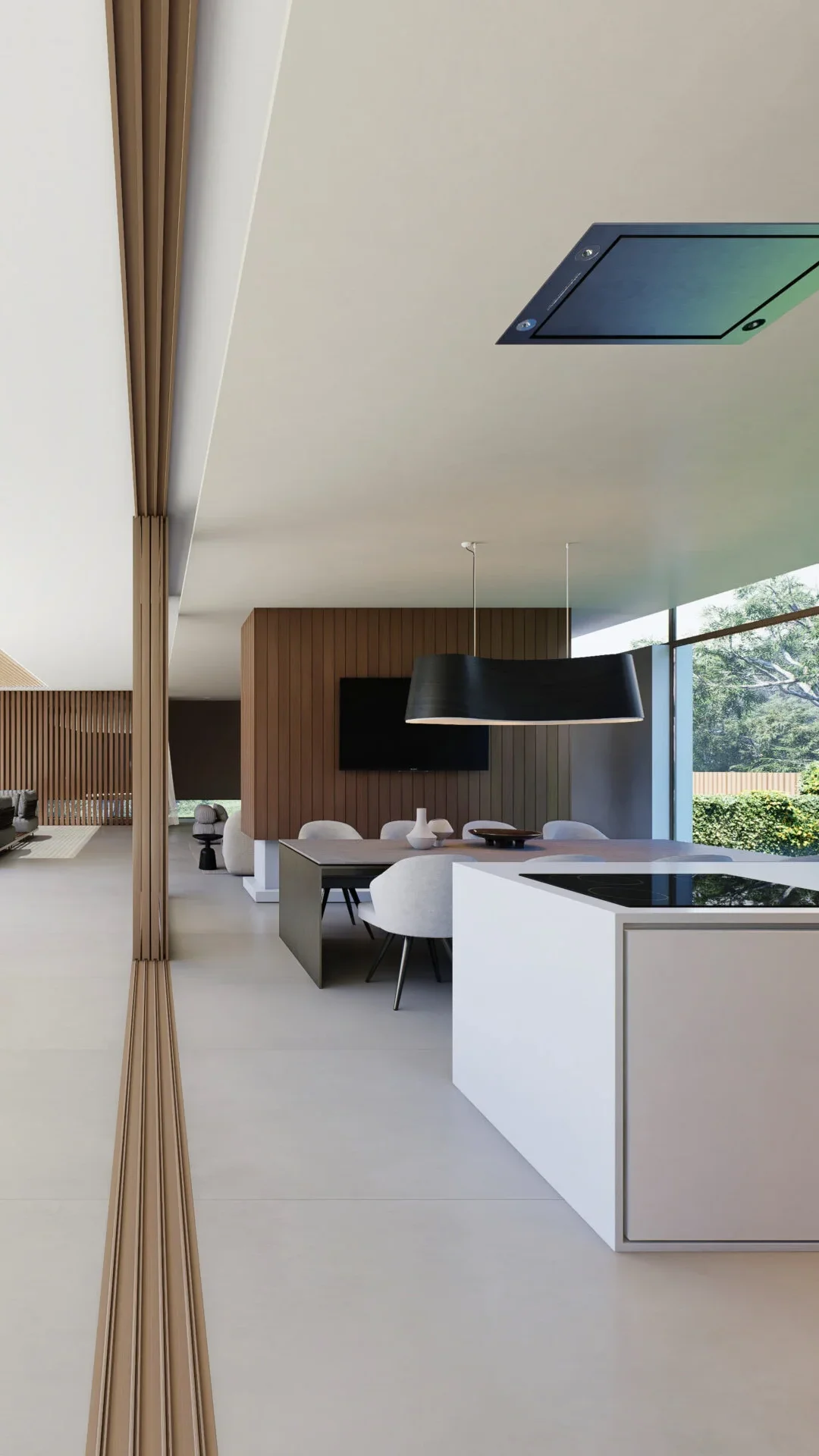 Modern villa interior showcasing Villa Lumea Vertical design and open-plan living space.