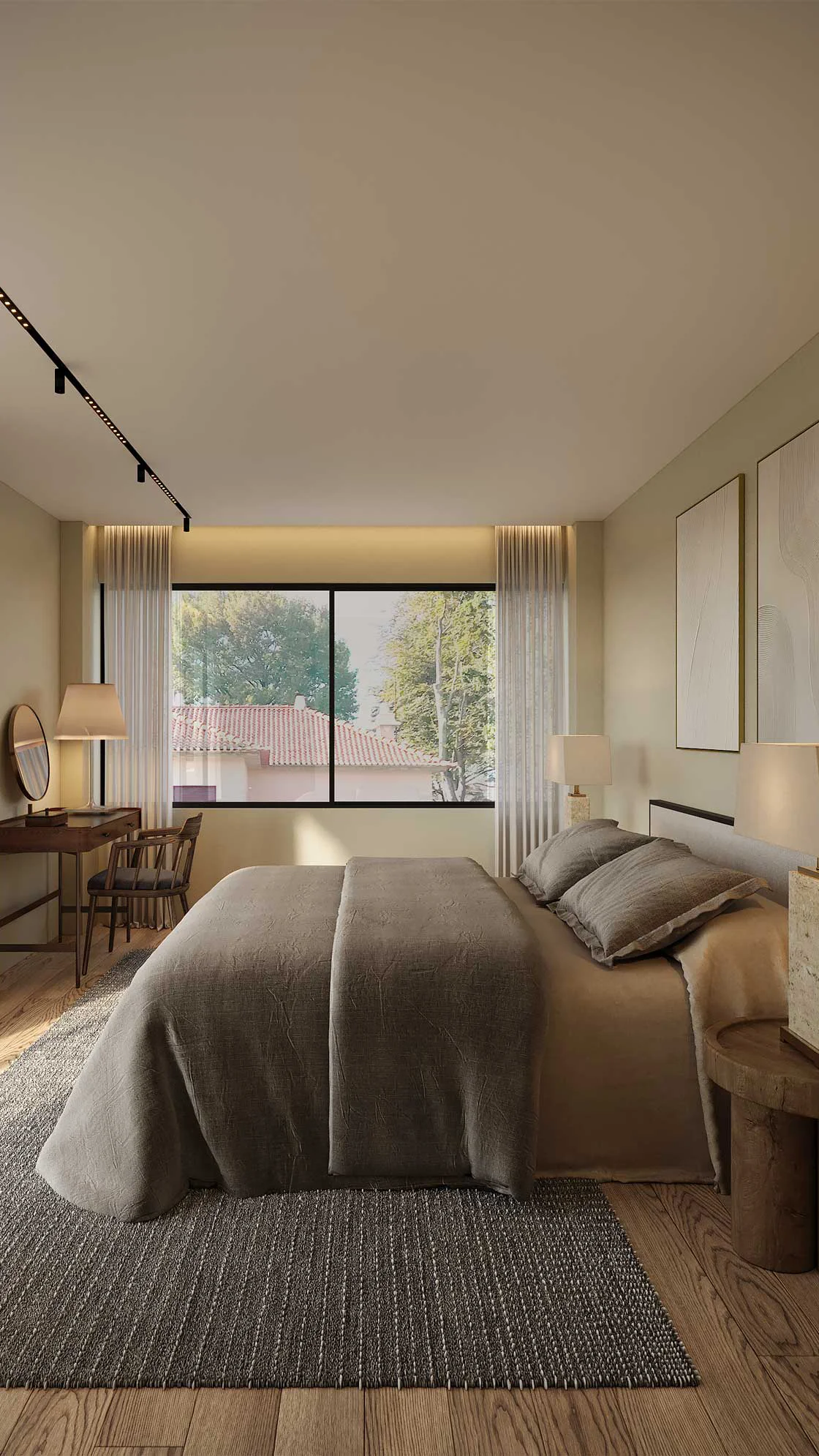 Stylish bedroom interior in Art House Porto development, Portugal.