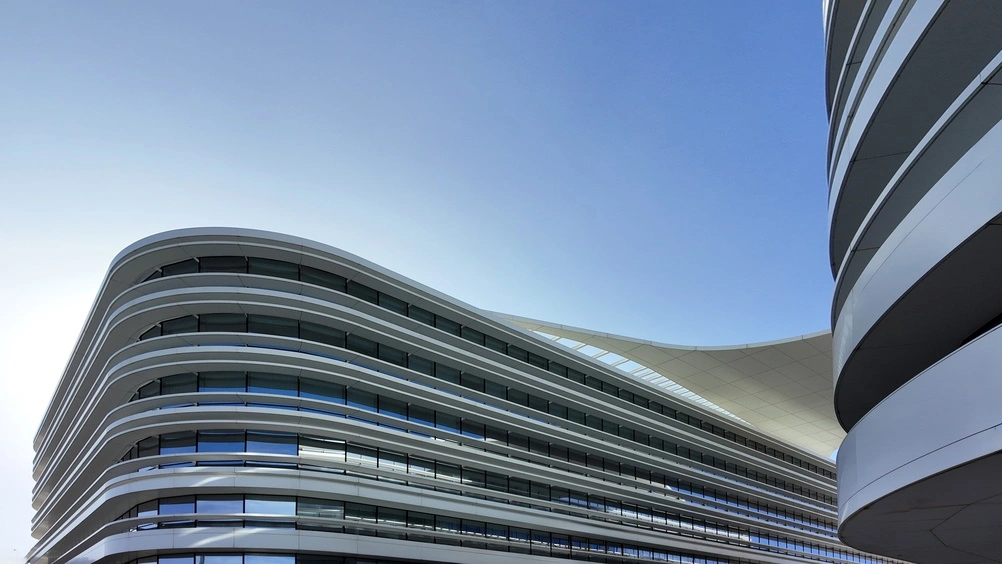 Modern building in Lisbon with blue sky