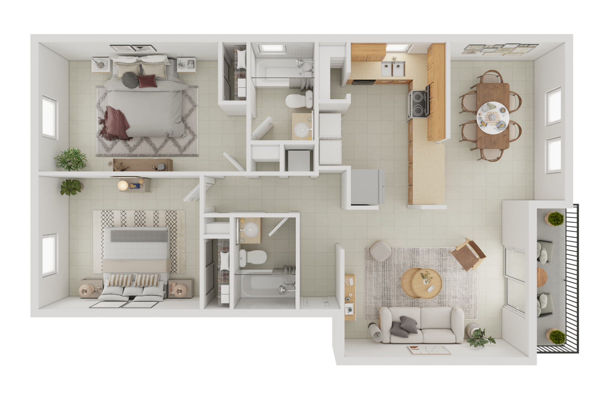 2BD, 2BTH B1 Floor Plan Layout