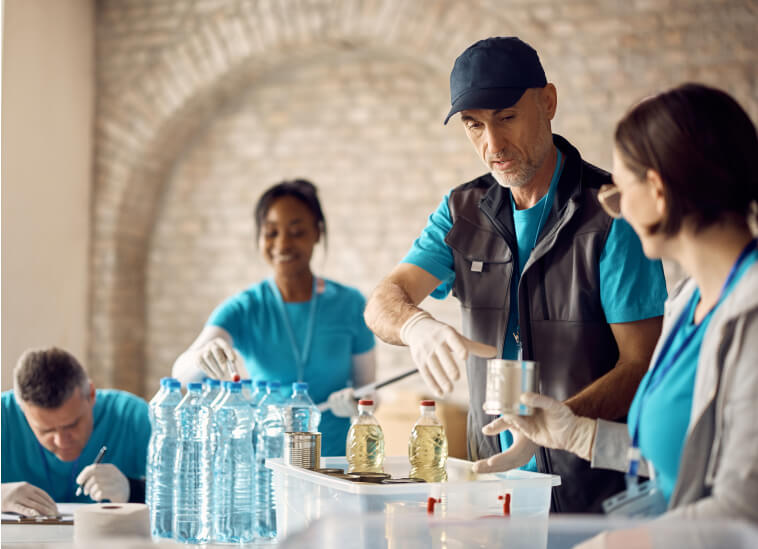 non-profit workers providing supplies